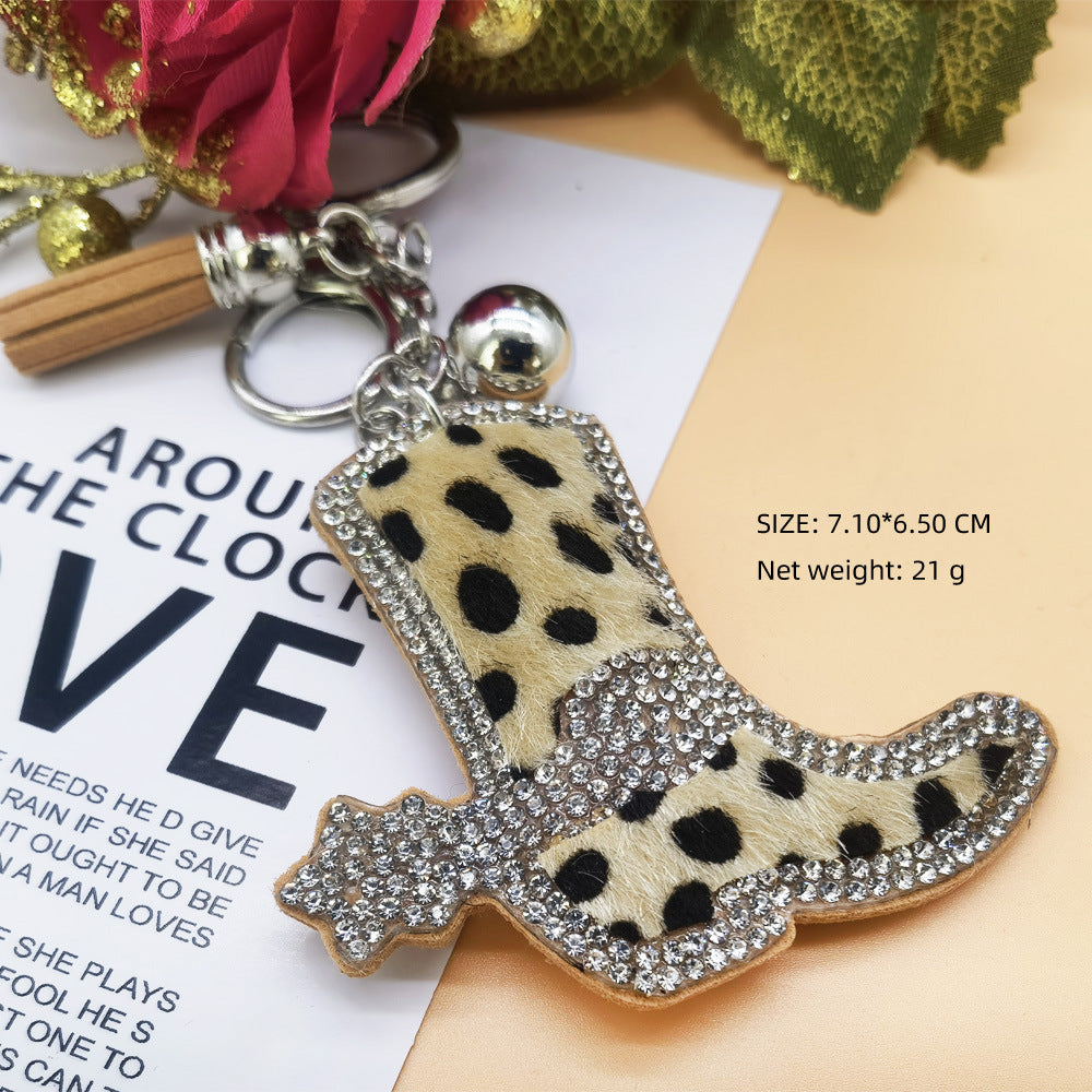 Wholesale Zinc Alloy Long Tube Imitation Leopard Horse Hair Boots Key Chain